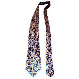Canali Silk Tie Blue Gold Medallion Geometric Classic Luxury Old Money